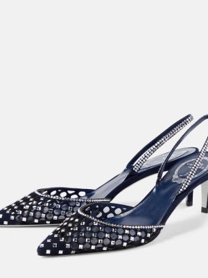 Велурени полуотворени обувки с отворена пета René Caovilla синьо