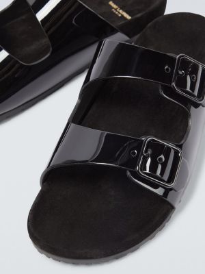 Lakierowane sandały skórzane bez obcasa Saint Laurent czarne