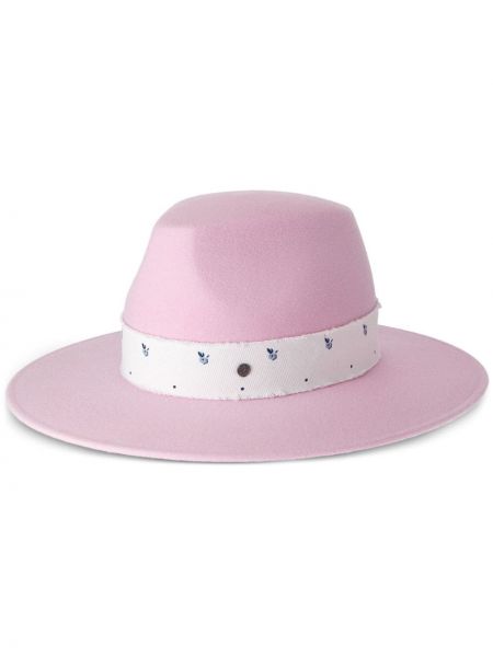 Вълнена шапка с периферия от филц Maison Michel розово