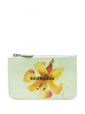 Kvetinová peňaženka s potlačou Balenciaga zelená