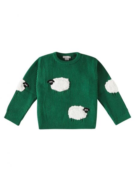 Bomull ull brodert strikkegenser for gutter Stella Mccartney Kids grønn