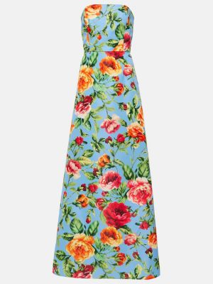 Kvetinové dlouhé šaty Carolina Herrera modrá