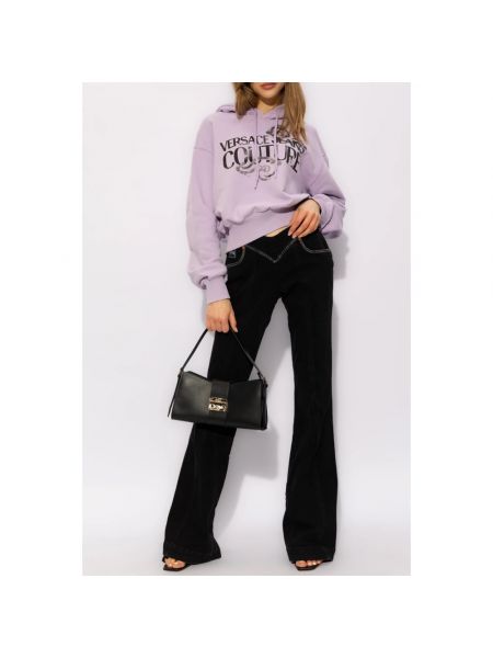 Bluza z kapturem bawełniana Versace Jeans Couture fioletowa