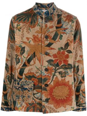 Kvetinová menčestrová košeľa s potlačou Pierre-louis Mascia hnedá