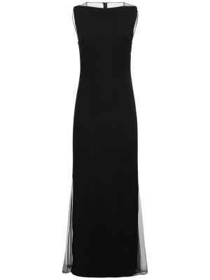 Průsvitné viskózové dlouhé šaty Helmut Lang Černé