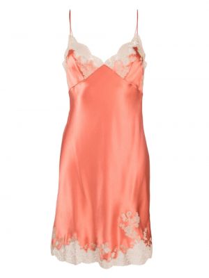 Μεταξωτή φόρεμα με δαντέλα Carine Gilson ροζ