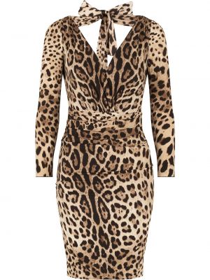 Raštuotas suknele kokteiline leopardinis Dolce & Gabbana ruda