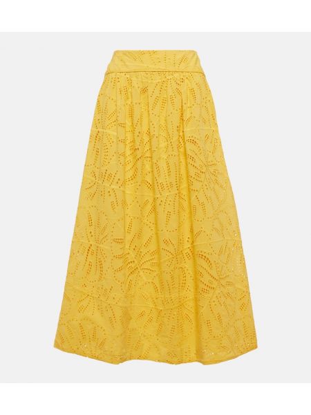 Falda larga con bordado de algodón Farm Rio amarillo