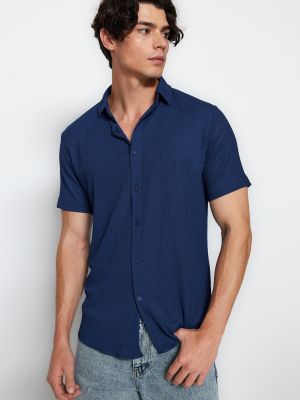 Priliehavá košeľa s krátkymi rukávmi Trendyol modrá