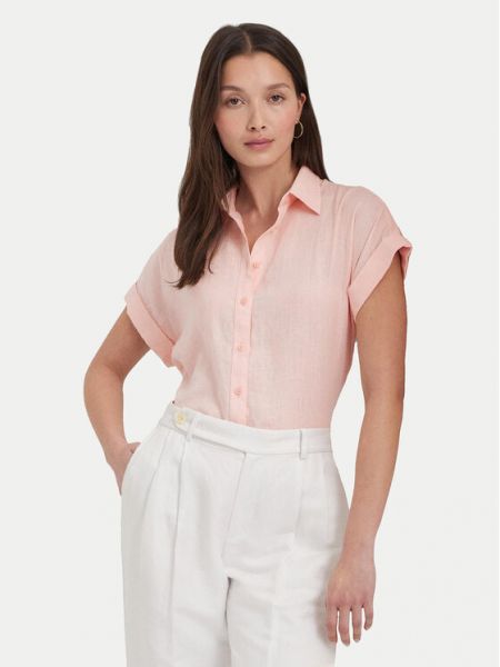 Lniana koszula relaxed fit Lauren Ralph Lauren różowa