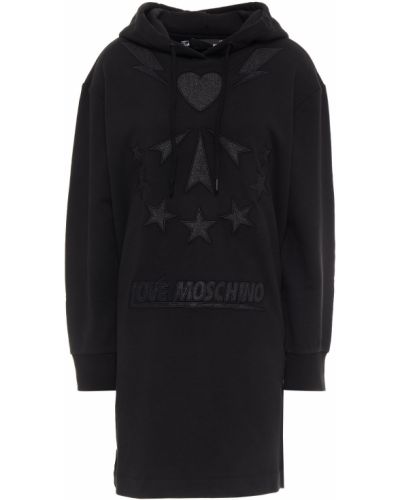 Хлопковое французское платье мини с капюшоном Love Moschino, черный