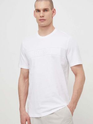 Bavlněné tričko s aplikacemi Boss bílé