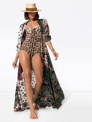 Leopardí jednodílné plavky s potiskem Dolce & Gabbana hnědé