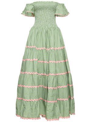 Sukienka długa bawełniana w kratkę Flora Sardalos zielona