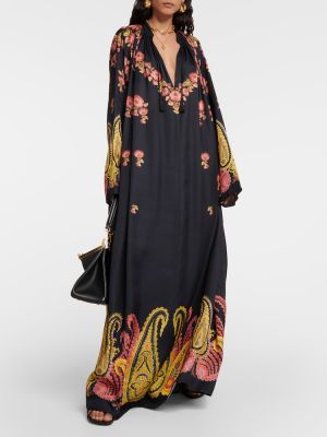 Dlouhé šaty s paisley potiskem Etro černé