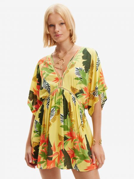 Květinové šaty s tropickým vzorem Desigual žluté