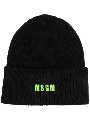 Pletena kapa z vezenjem Msgm črna