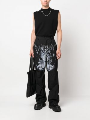 Plisované rovné kalhoty s potiskem Kusikohc černé
