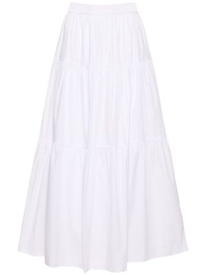 Bavlnená midi sukňa s volánmi Staud biela