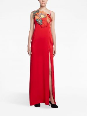 Sukienka długa w kwiatki Christopher Kane czerwona