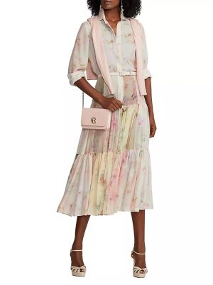 Шелковое платье-рубашка в цветочек с принтом Ralph Lauren Collection розовое