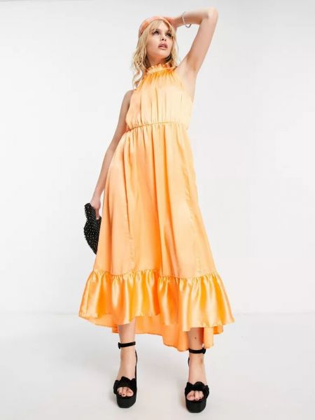 Атласное длинное платье Jdy оранжевое