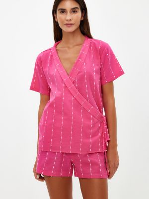 Хлопковая пижама в полоску Trendyol розовая