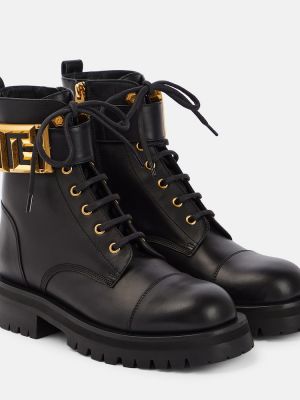 Krajkové kožené šněrovací kotníkové boty Balmain černé