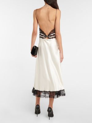 Копринена сатенена миди рокля с дантела Saint Laurent сребристо