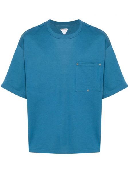 Βαμβακερή μπλούζα με τσέπες Bottega Veneta μπλε