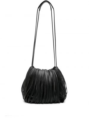 Δερμάτινη τσάντα με κρόσσια Jil Sander μαύρο