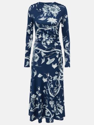 Sukienka midi w kwiatki z dżerseju Erdem niebieska