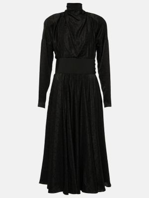 Hedvábné midi šaty Alaïa černé