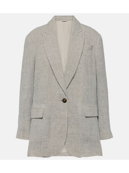 Oversize leinen blazer mit v-ausschnitt Brunello Cucinelli grau