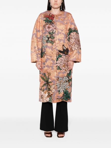 Květinový kabát s flitry s potiskem Biyan fialový