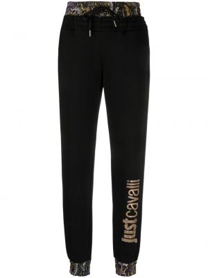 Spodnie sportowe bawełniane z nadrukiem Just Cavalli czarne