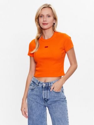 Marškinėliai slim fit Hugo oranžinė