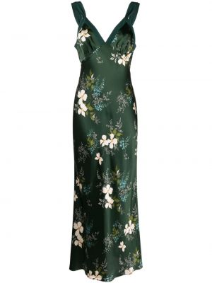 Květinové hedvábné koktejlové šaty s potiskem Reformation zelené