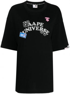 Koszulka bawełniana z nadrukiem z dżerseju Aape By A Bathing Ape czarna