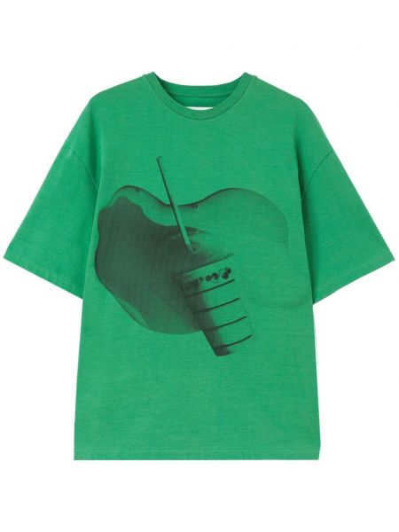 Koszulka bawełniana z nadrukiem Jil Sander zielona