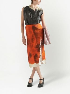 Midi sukně s abstraktním vzorem Prada oranžové