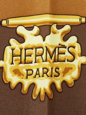 Echarpe en soie Hermès marron