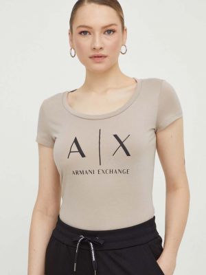Памучна тениска Armani Exchange бежово