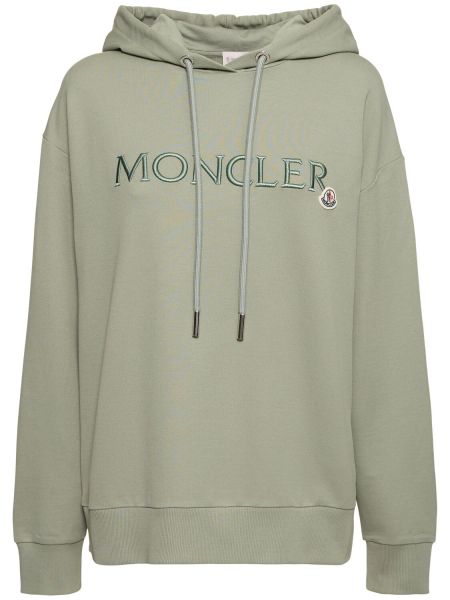 Kokvilnas kapučdžemperis ar izšuvumiem džersija Moncler pelēks