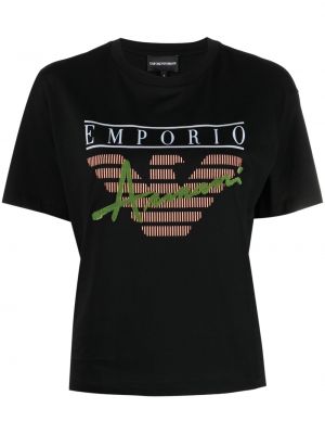 Памучна тениска с принт Emporio Armani черно