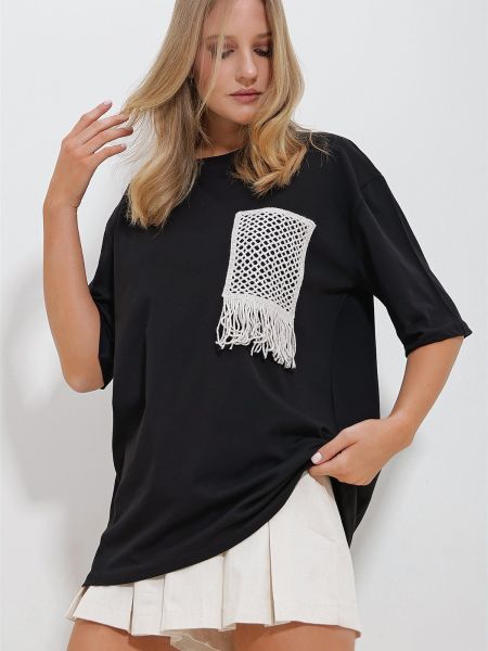 Tricou tricotate Trend Alaçatı Stili negru