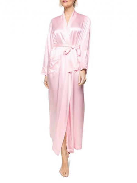 Шелковый длинный халат Petite Plume розовый