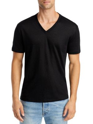 Черная льняная футболка слим с v-образным вырезом John Varvatos