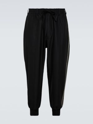 Pantaloni sport de lână cu dungi Y-3 negru