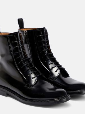 Čipkované kožené šnurovacie členkové topánky Church's čierna
